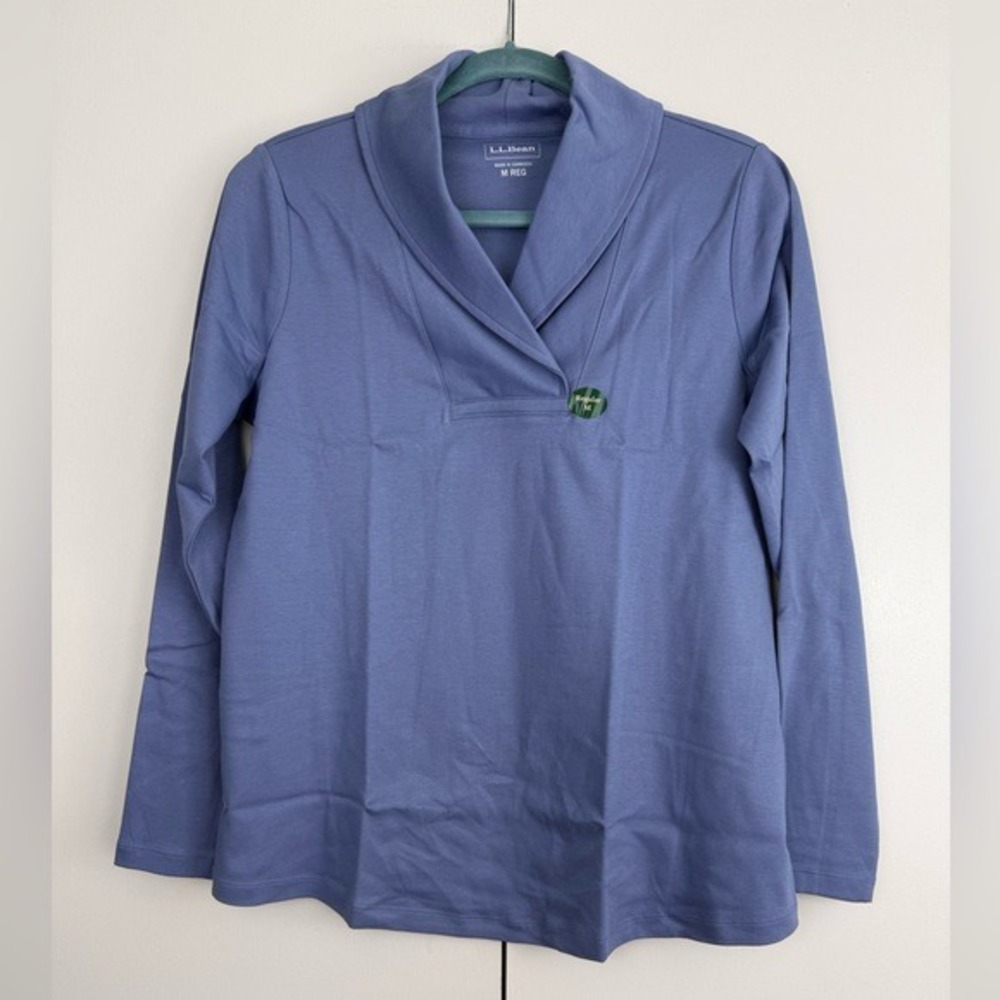 LL Bean Larkspur Interlock Pullover Shawl‎ Collar 290348 Women's Medium NWT - Picture 2 of 9